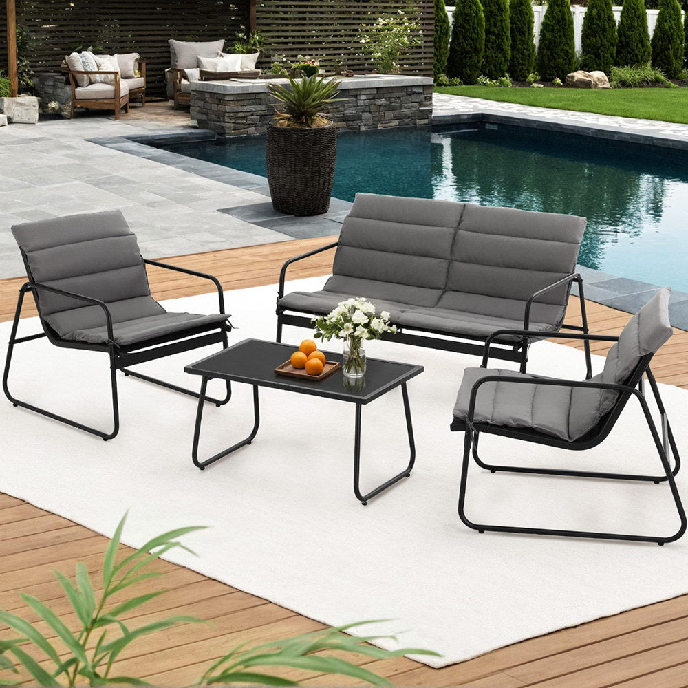 Gardeon 4-Piece Outdoor Sofa Set Black Textilene Cushioned Patio Furniture