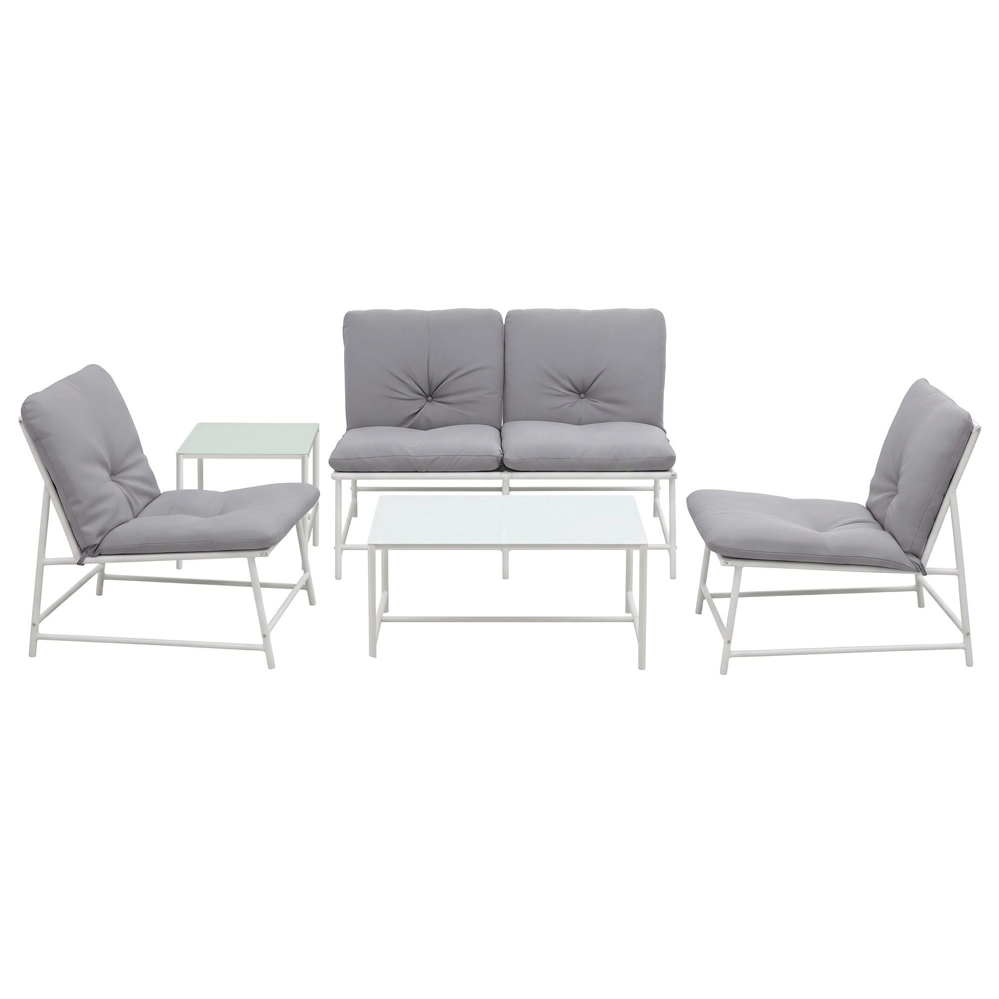 Gardeon 5-Piece Outdoor Sofa Set with Cushions table and Chairs White