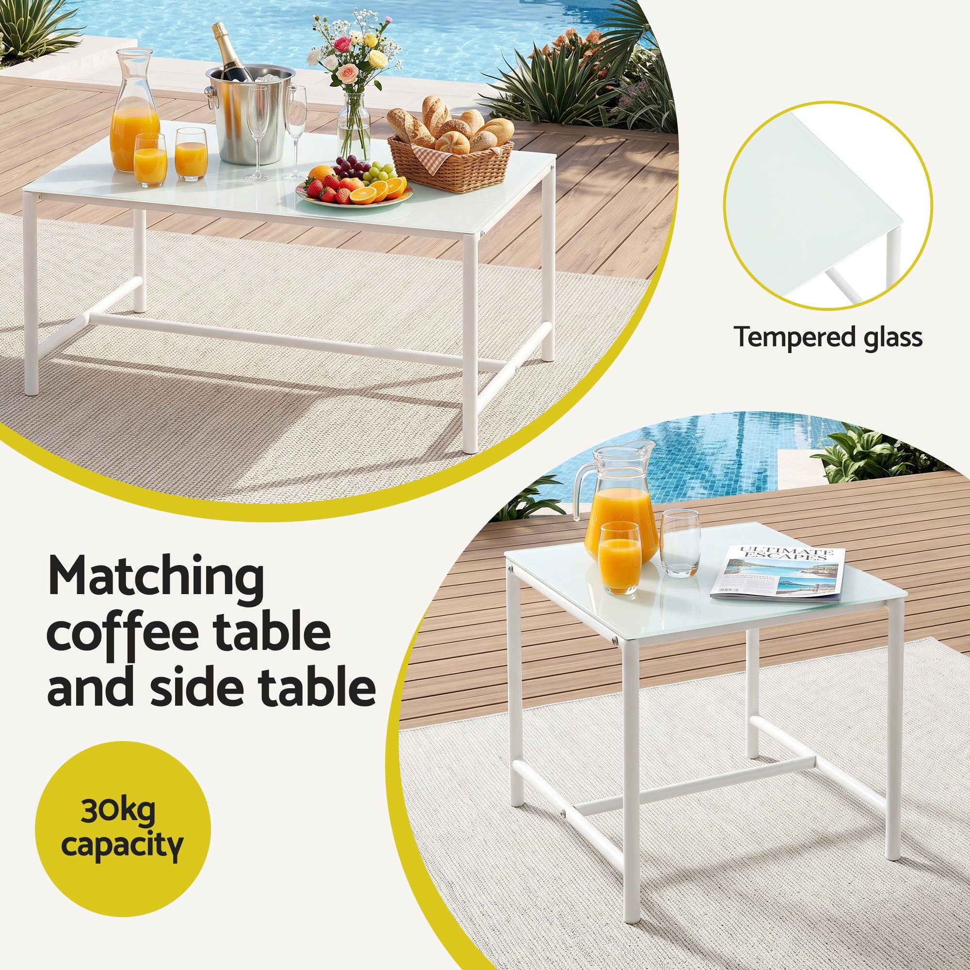 Gardeon 5-Piece Outdoor Sofa Set with Cushions table and Chairs White