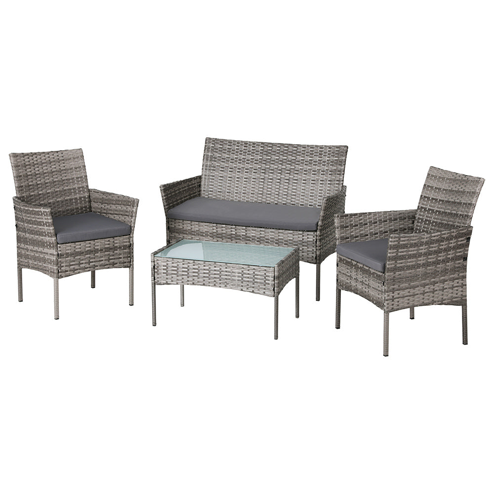 Gardeon 4-Seater Wicker Outdoor Sofa Set Grey