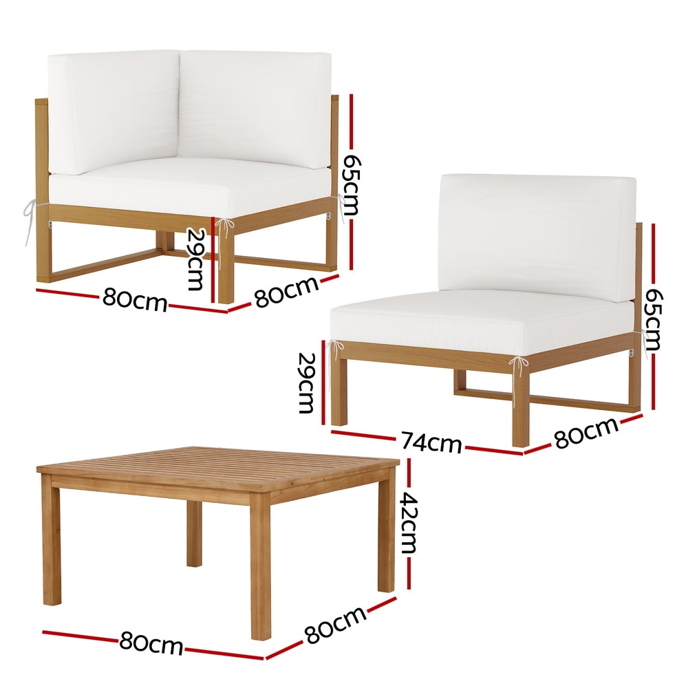 Gardeon 4-Seater Outdoor Lounge Set Wooden 5PCS Oak Beige Cushions