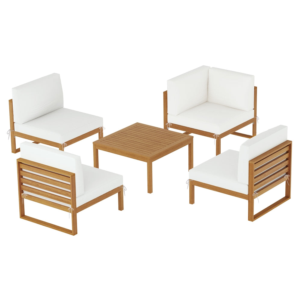 Gardeon 4-Seater Outdoor Lounge Set Wooden 5PCS Oak Beige Cushions