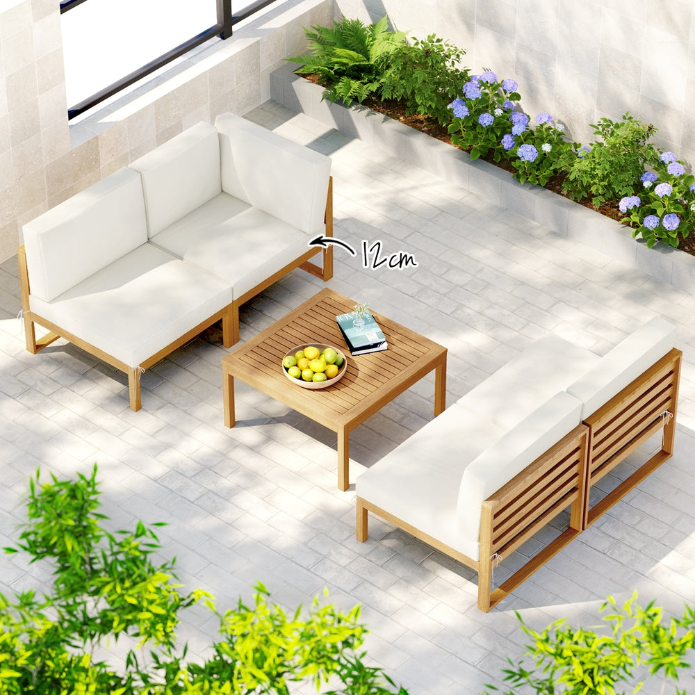 Gardeon 4-Seater Outdoor Lounge Set Wooden 5PCS Oak Beige Cushions