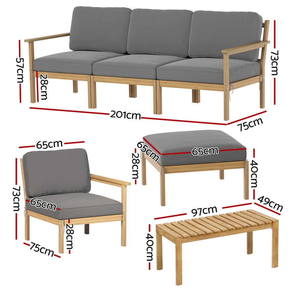 Gardeon 5-Seater Outdoor Sofa Set Wooden Lounge Oak Grey