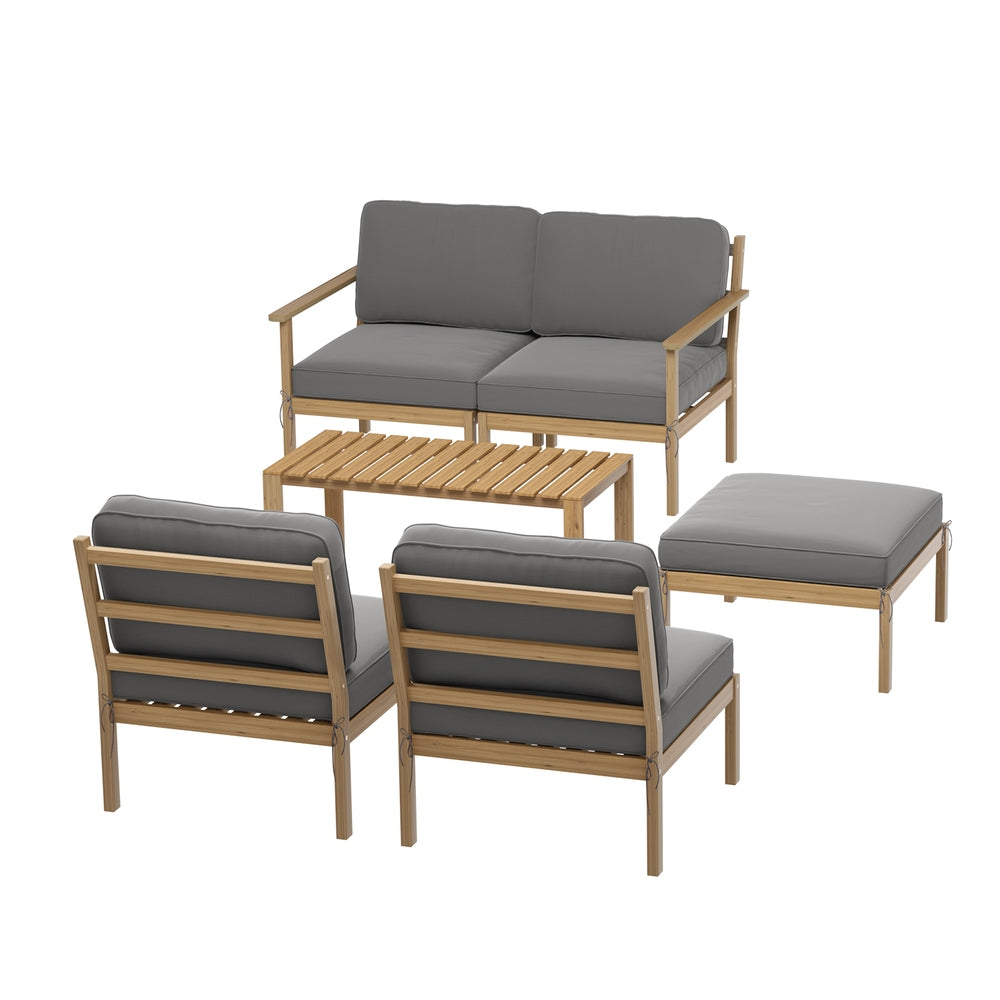 Gardeon 5-Seater Outdoor Sofa Set Wooden Lounge Oak Grey
