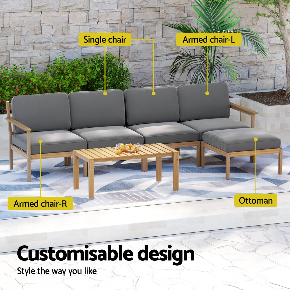 Gardeon 5-Seater Outdoor Sofa Set Wooden Lounge Oak Grey