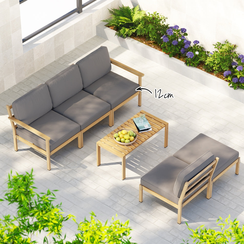 Gardeon 5-Seater Outdoor Sofa Set Wooden Lounge Oak Grey