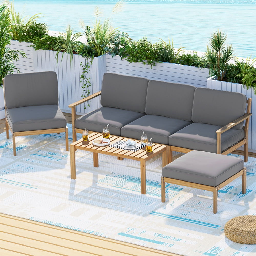 Gardeon 5-Seater Outdoor Sofa Set Wooden Lounge Oak Grey