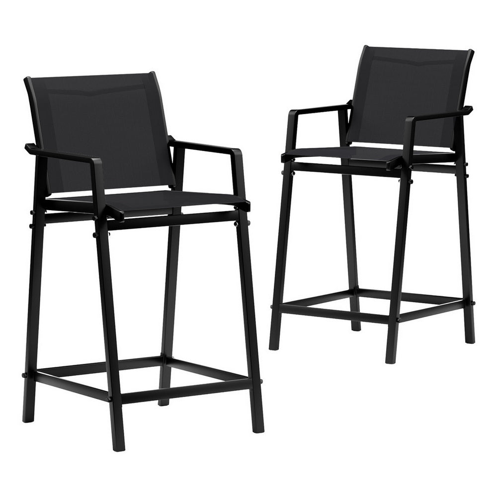 Gardeon 2PC Outdoor Textilene Bar Stools Black