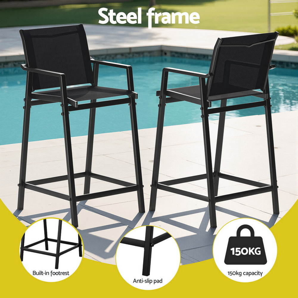 Gardeon Outdoor Bar Stools Steel Dining Chairs Black