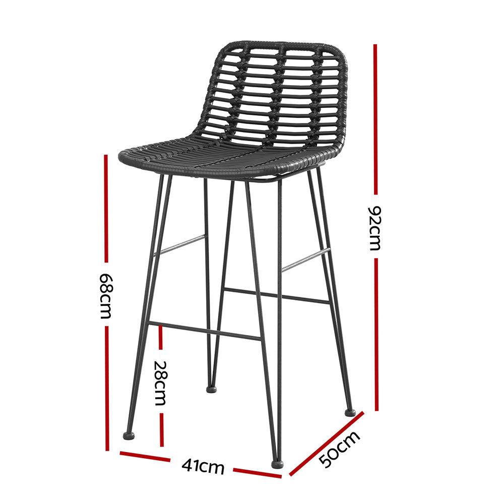 UV-Resistant Wicker Bar Stools 2pc Set Metal Frame - Gardeon