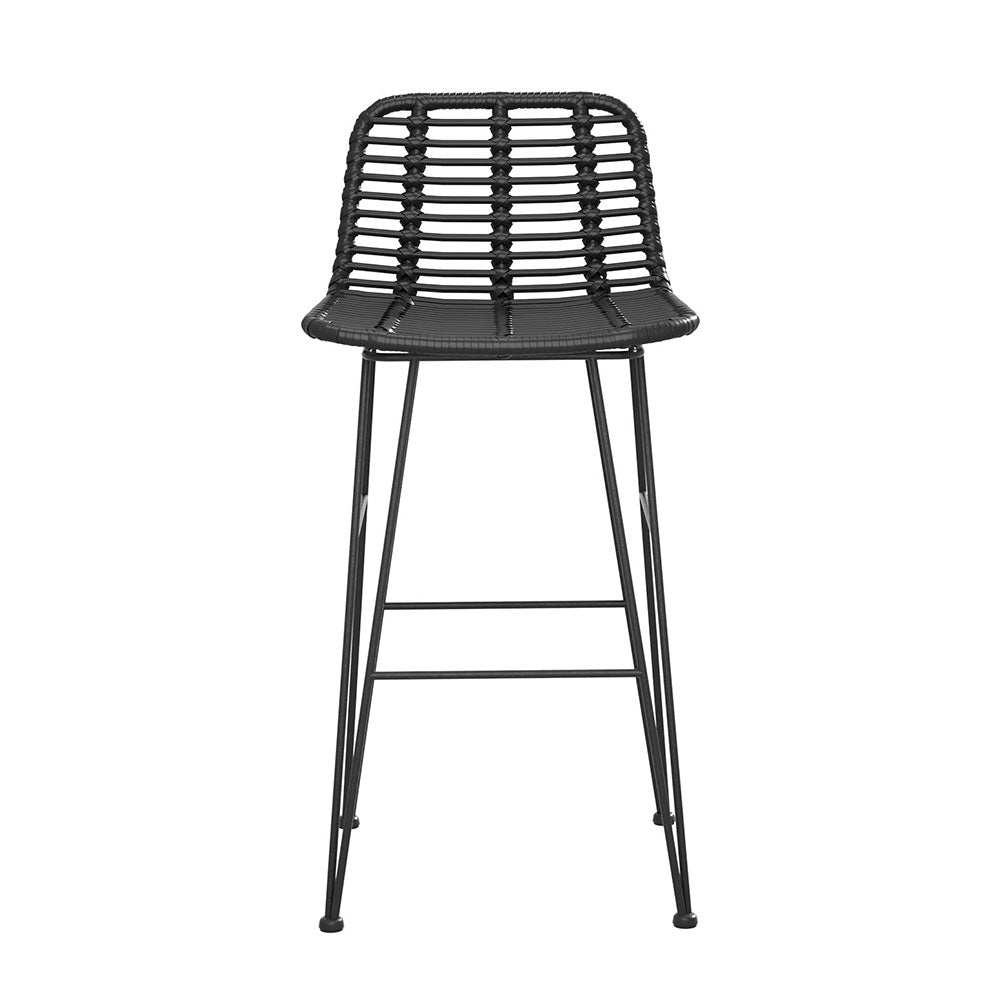 UV-Resistant Wicker Bar Stools 2pc Set Metal Frame - Gardeon