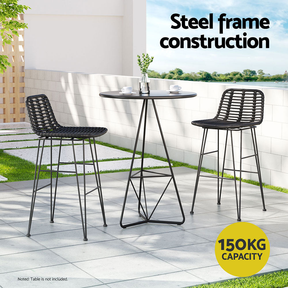 Gardeon Outdoor Bar Stools 2 Pack Rattan Black