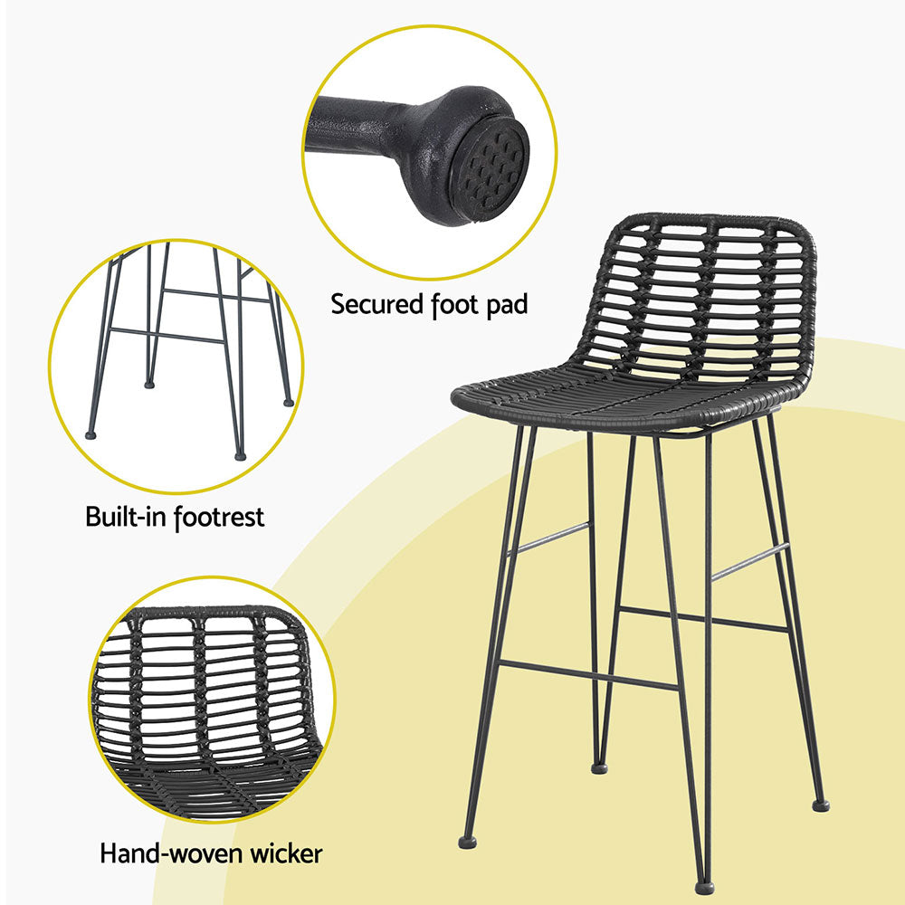 UV-Resistant Wicker Bar Stools 2pc Set Metal Frame - Gardeon