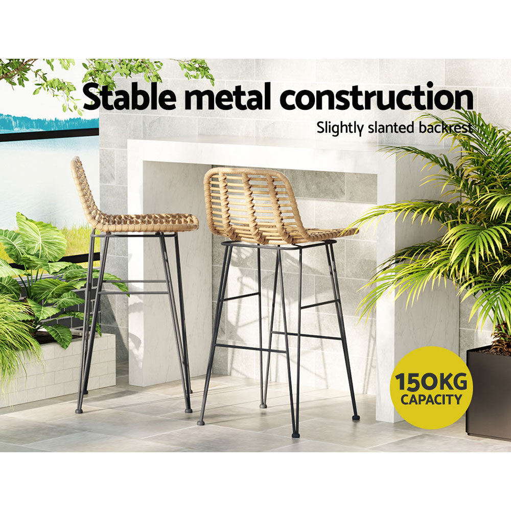 Gardeon Outdoor Bar Stools Rattan Nature Set of 2