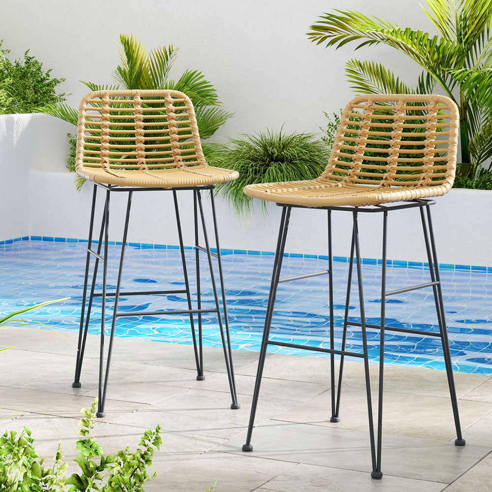 Gardeon Outdoor Bar Stools Rattan Nature Set of 2