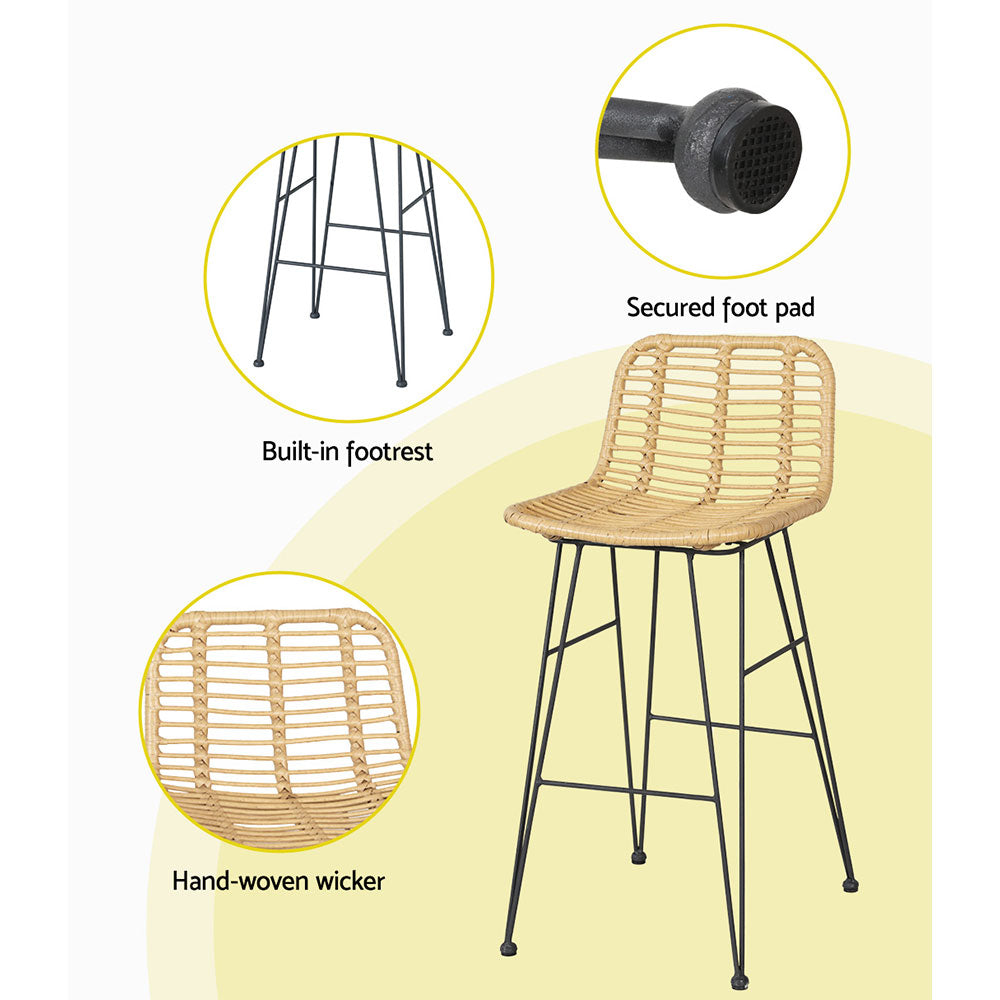 Gardeon 3-Piece Outdoor Bar Set Wicker Table Chairs Brown/Black