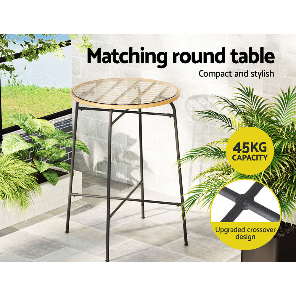 Gardeon 3-Piece Outdoor Bar Set Wicker Table Chairs Brown/Black