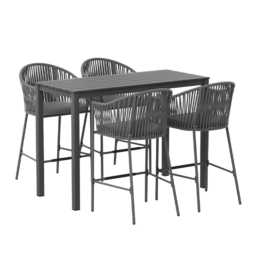 Gardeon 5-Piece Outdoor Bar Set Rope Chairs Charcoal