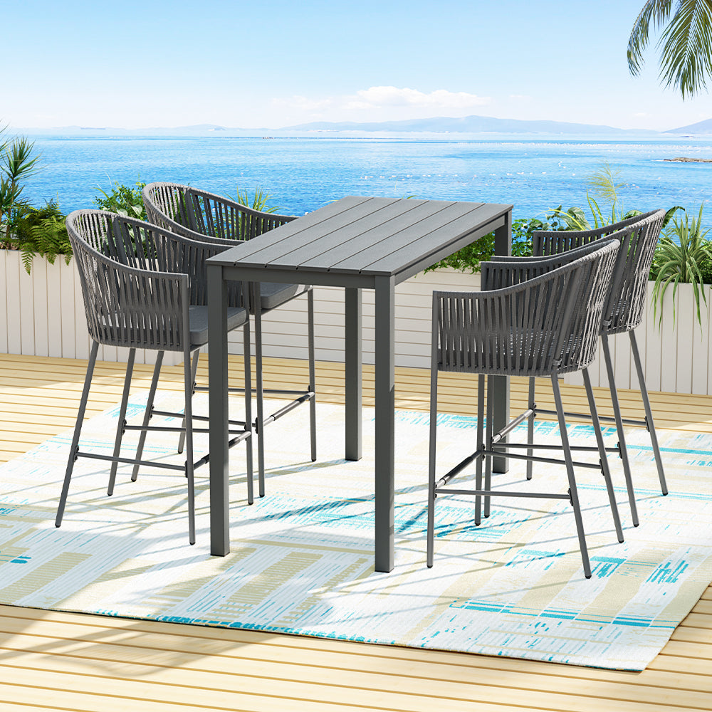 Gardeon 5-Piece Outdoor Bar Set Rope Chairs Charcoal