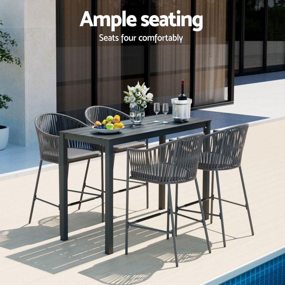 Gardeon 5-Piece Outdoor Bar Set Rope Chairs Charcoal