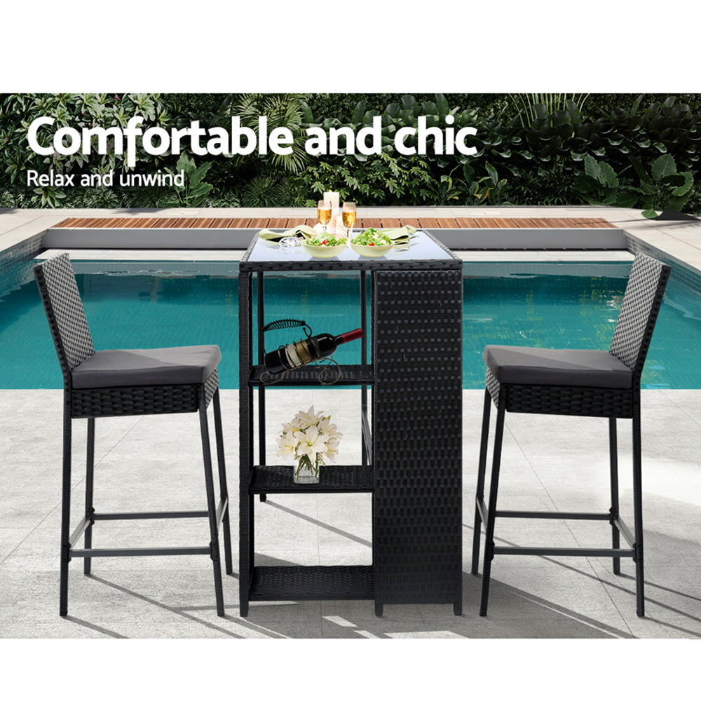 Gardeon 3-Piece Outdoor Wicker Bar Table and Stool Set