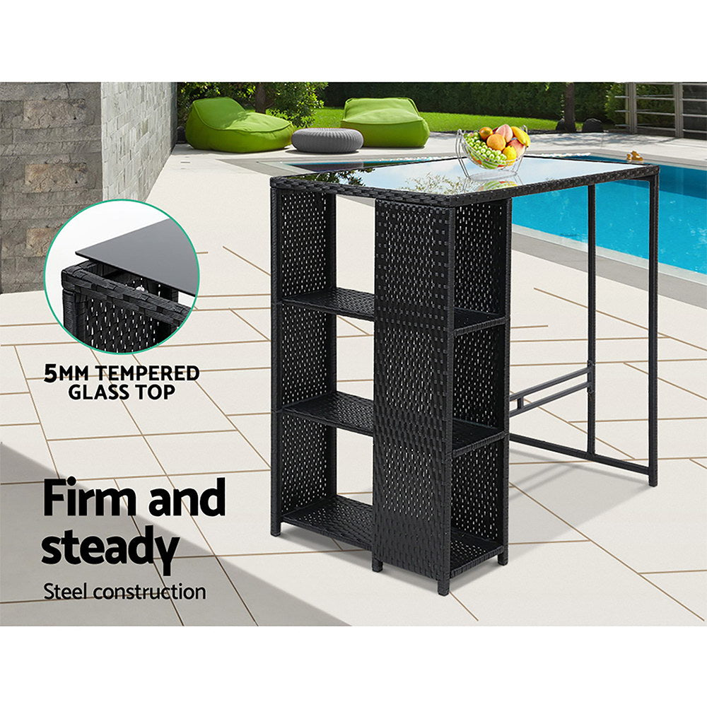 Gardeon 5-Piece Outdoor Bar Set Wicker Table Stools Grey Cushions