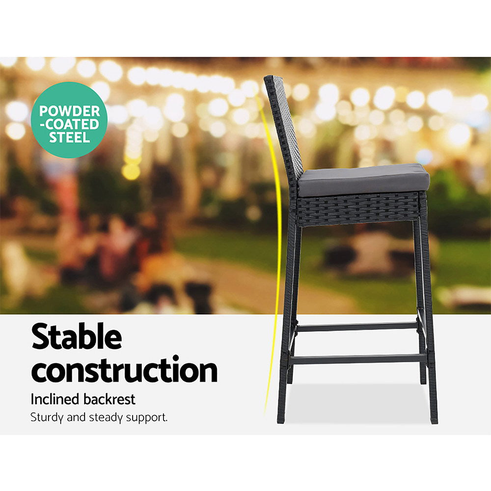 Gardeon 5-Piece Outdoor Bar Set Wicker Table Stools Grey Cushions
