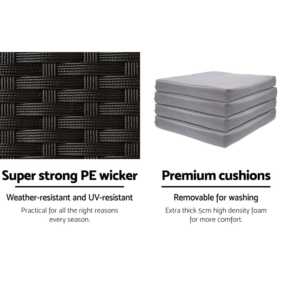 Gardeon 5-Piece Outdoor Bar Set Wicker Table Stools Grey Cushions