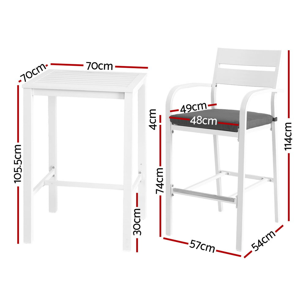 Gardeon Outdoor Bar Set Stools 3-Piece Dining Chairs Table Patio Aluminium Bistro Set