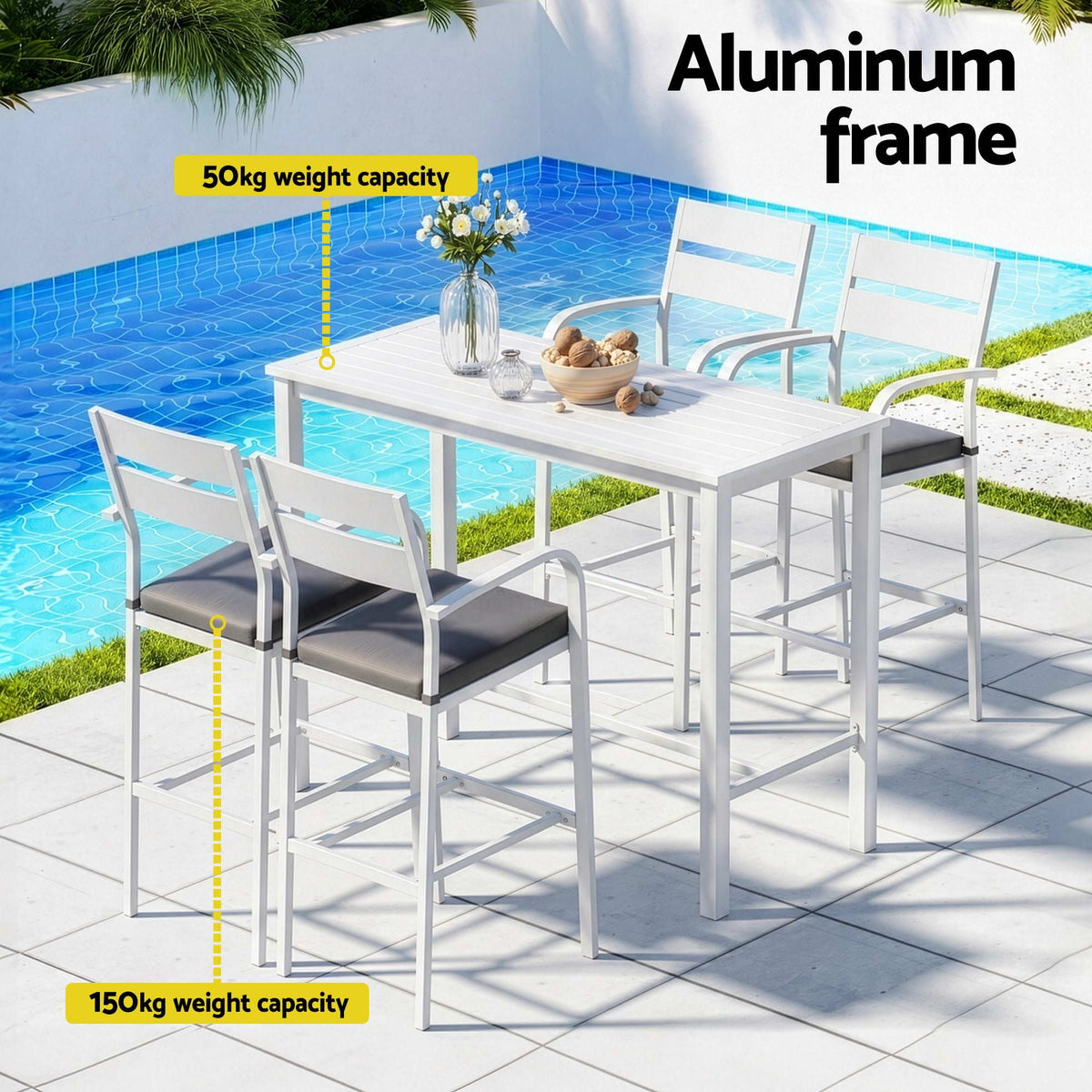 Gardeon 5-Piece Outdoor Bar Set Aluminium Bar Stools White