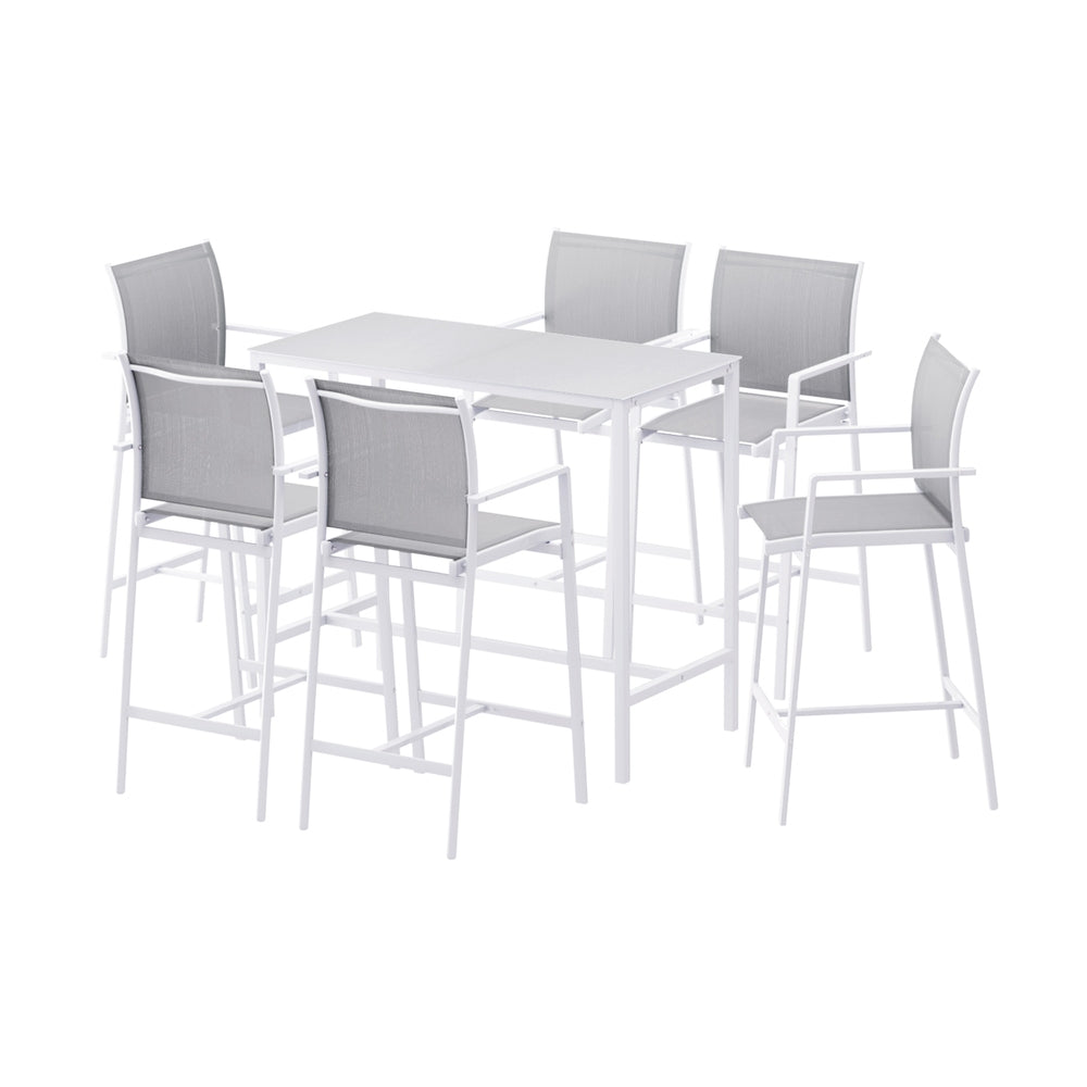 Gardeon 7 Piece Outdoor Bar Set with Stools, Steel Bistro Set White