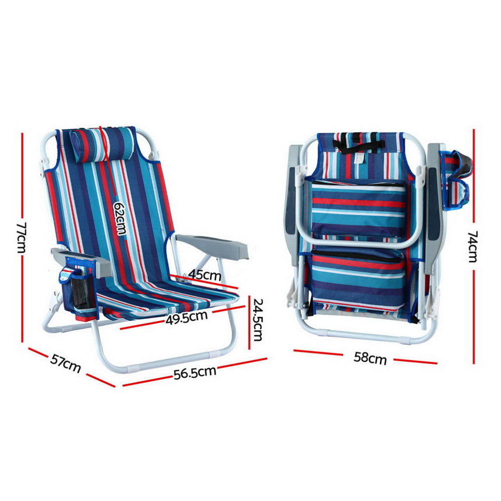 Gardeon Beach Backpack Chairs Cooler Storage Lightweight Blue Stripes