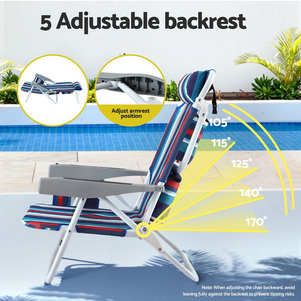 Gardeon Beach Backpack Chairs Cooler Storage Lightweight Blue Stripes