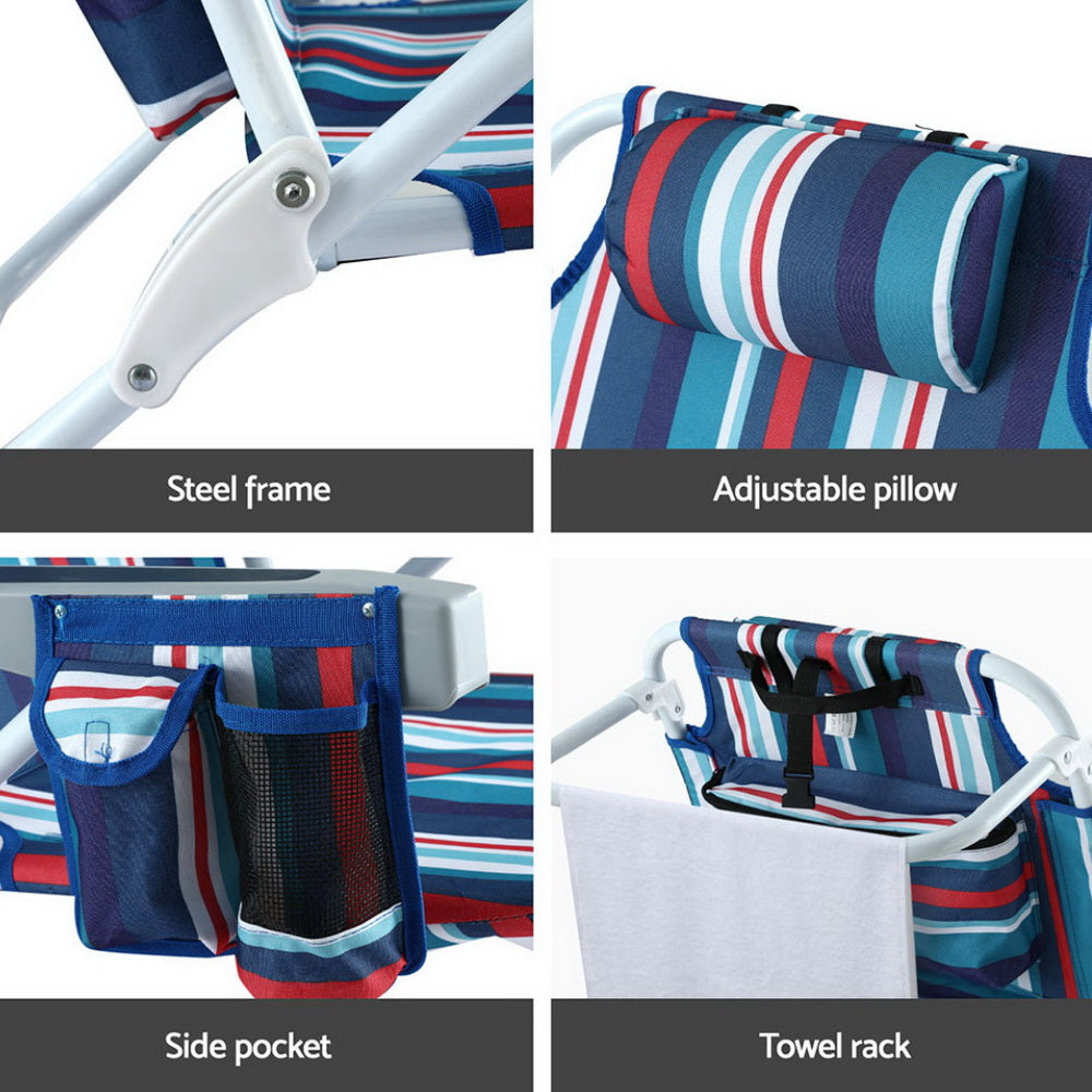 Gardeon Beach Backpack Chairs Cooler Storage Lightweight Blue Stripes