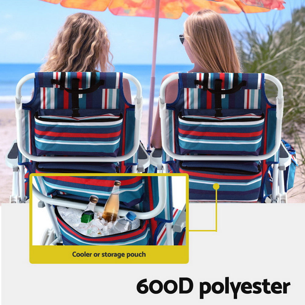 Gardeon Beach Backpack Chairs Cooler Storage Lightweight Blue Stripes