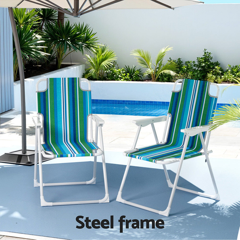 Gardeon Folding Camping Chairs Steel Blue/White