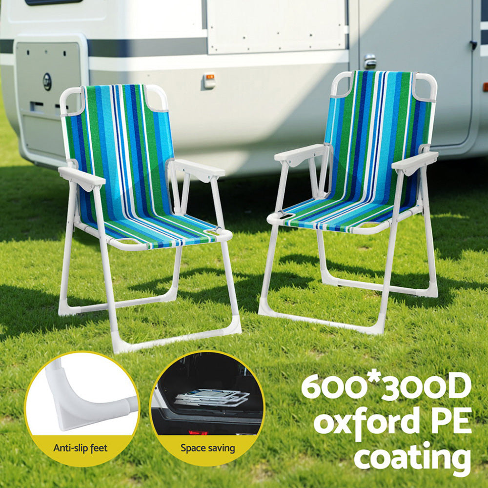 Gardeon Folding Camping Chairs Steel Blue/White