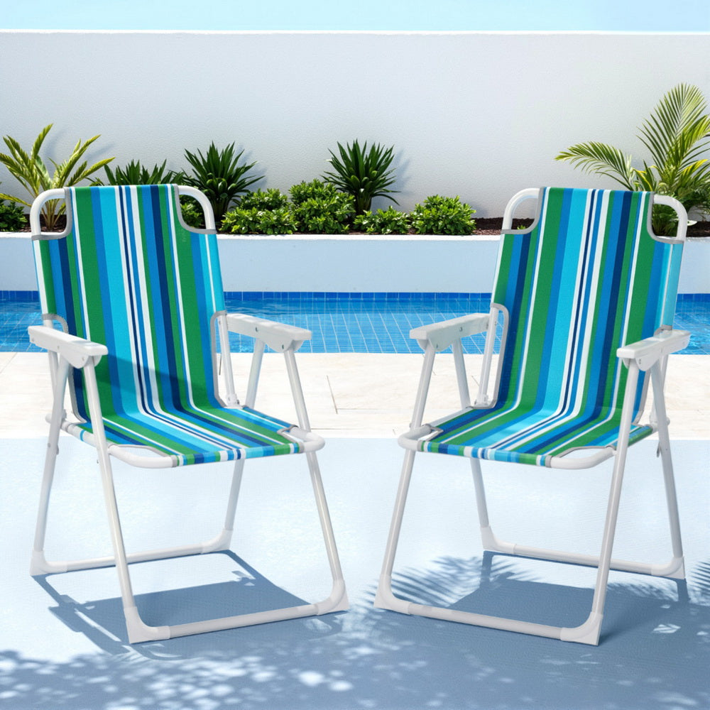 Gardeon Folding Camping Chairs Steel Blue/White