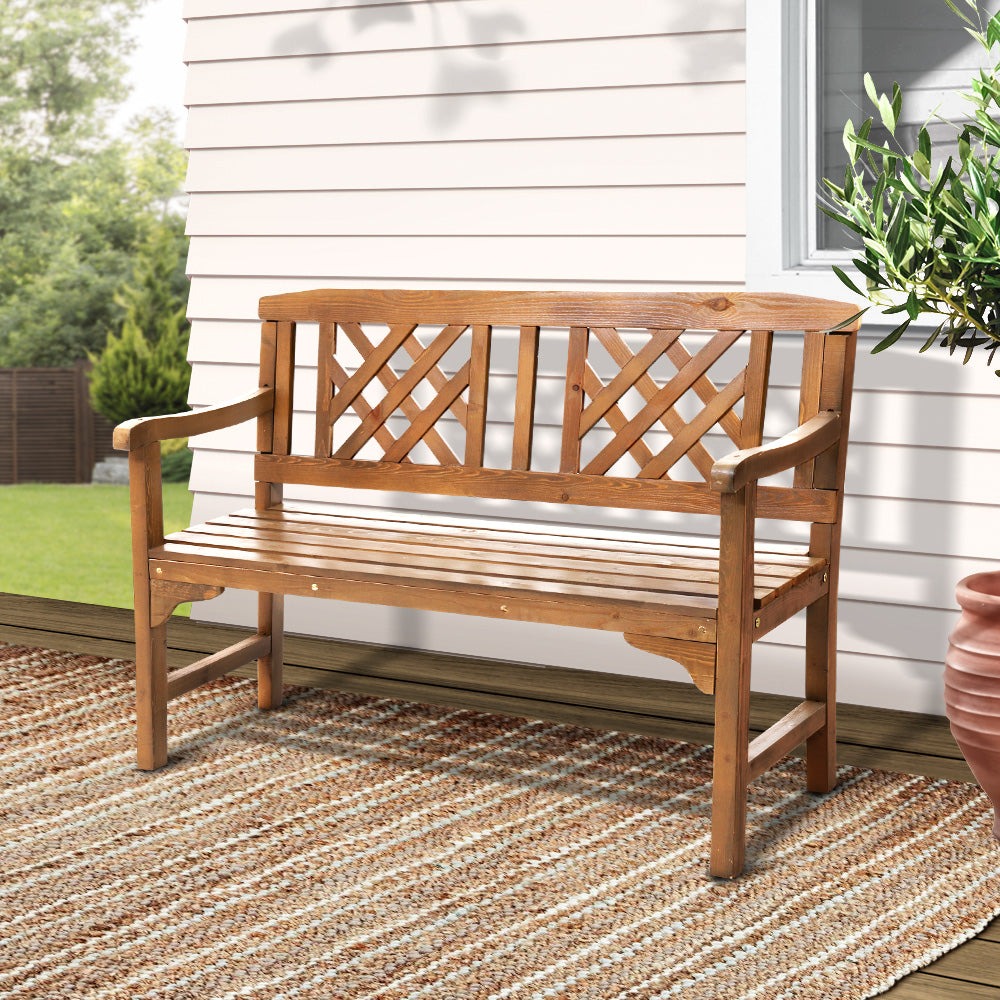 Handcrafted Fir Wood 2-Seat Outdoor Garden Bench - Gardeon