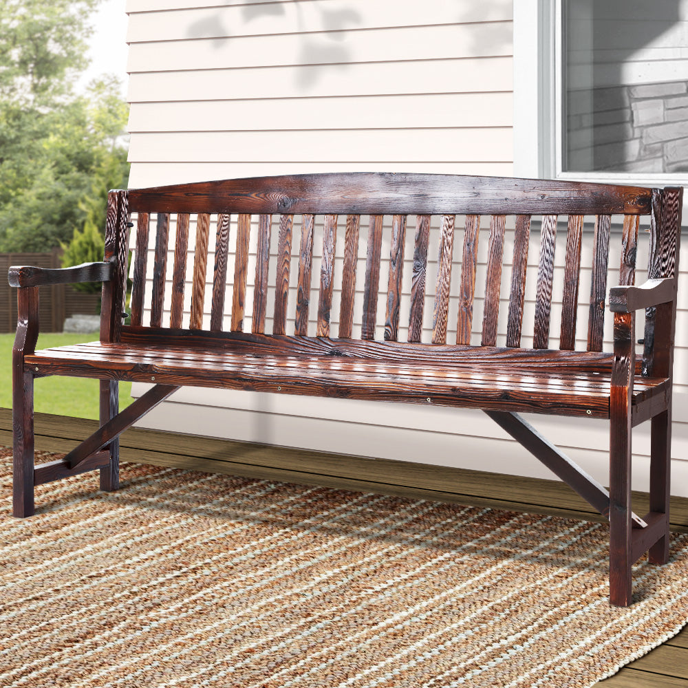 Gardeon 5FT Wooden Garden Bench 3-Seater Charcoal Brown