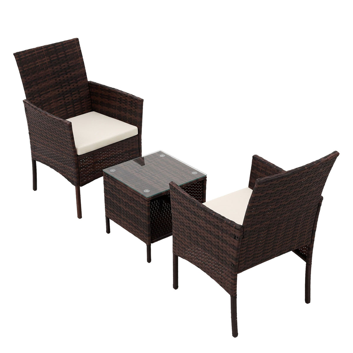 Gardeon 3PC Outdoor Wicker Bistro Set Chairs and Table Brown