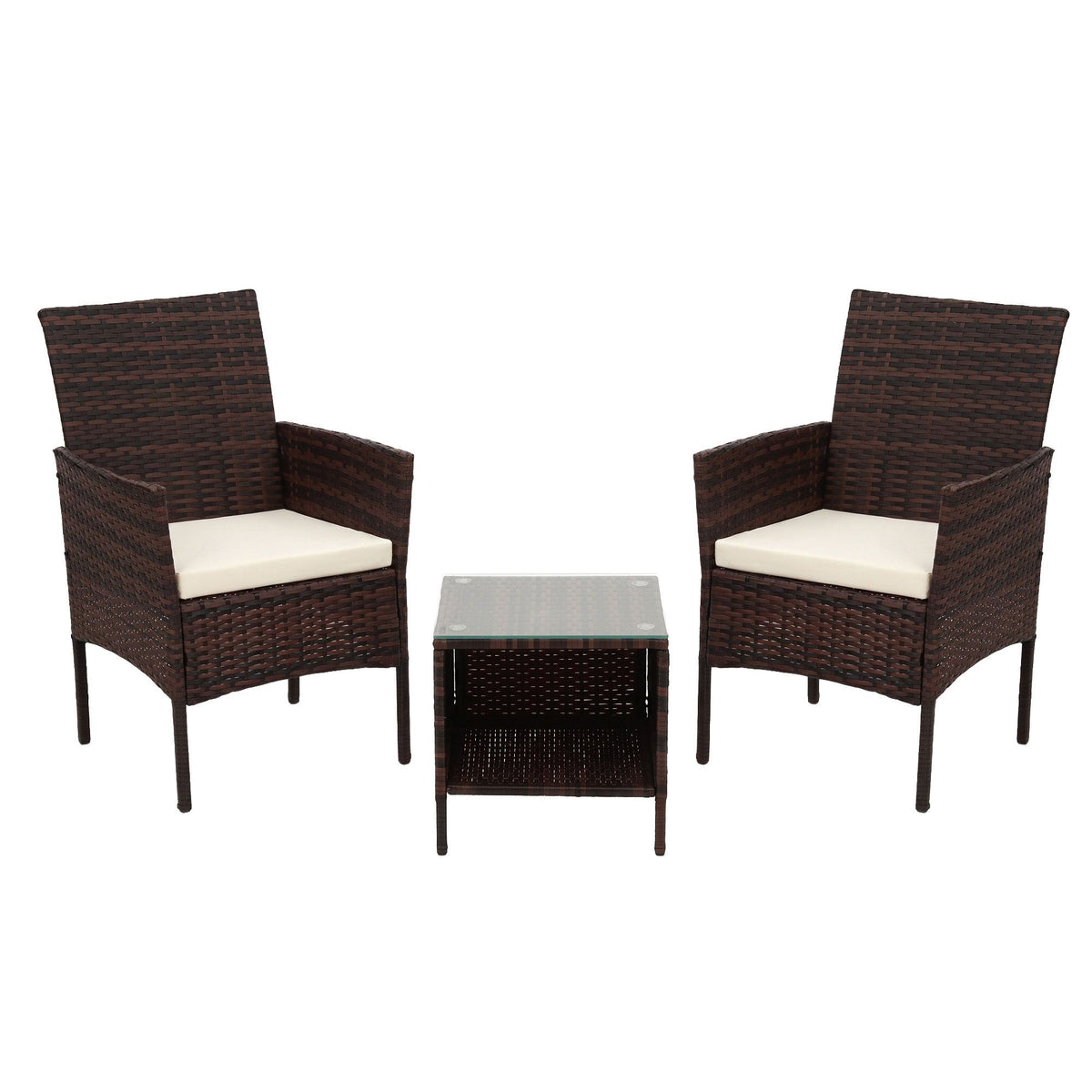 Gardeon 3PC Outdoor Wicker Bistro Set Chairs and Table Brown