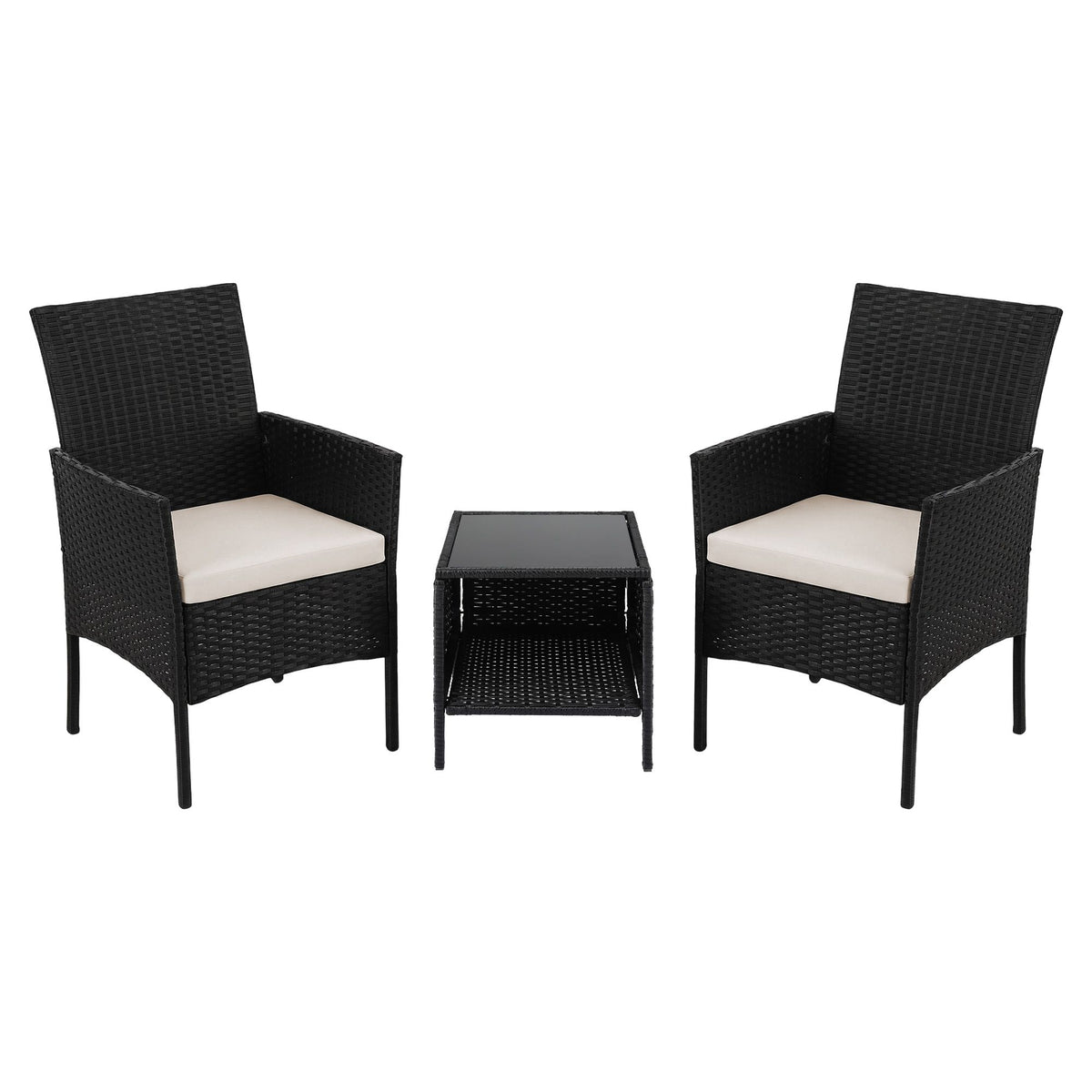 Gardeon 3 Piece Outdoor Bistro Set Wicker Chairs Table All Black