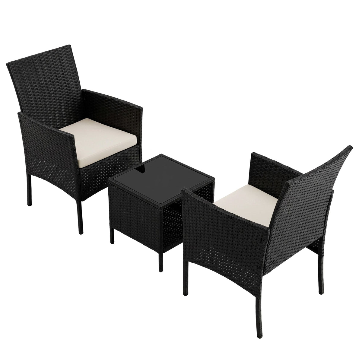 Gardeon 3 Piece Outdoor Bistro Set Wicker Chairs Table All Black
