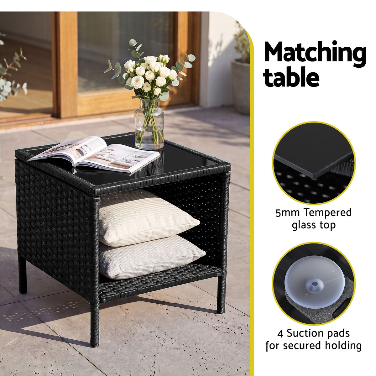 Gardeon 3 Piece Outdoor Bistro Set Wicker Chairs Table All Black