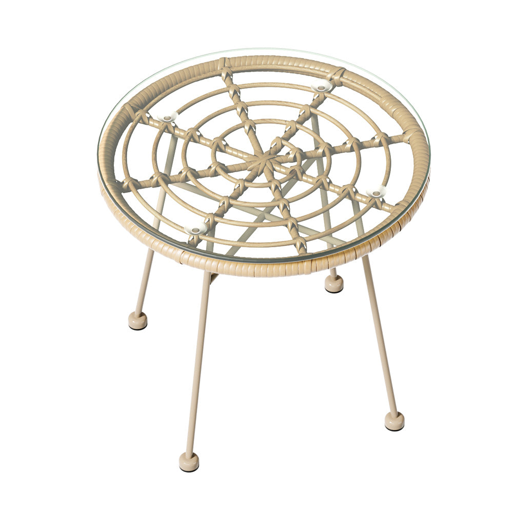 Gardeon 3PC Outdoor Bistro Set Rope Chairs Table Beige