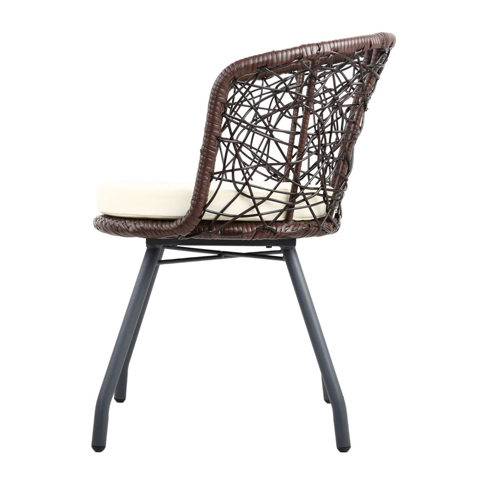 Gardeon 3PC Outdoor Bistro Set Rattan Table Chairs Brown