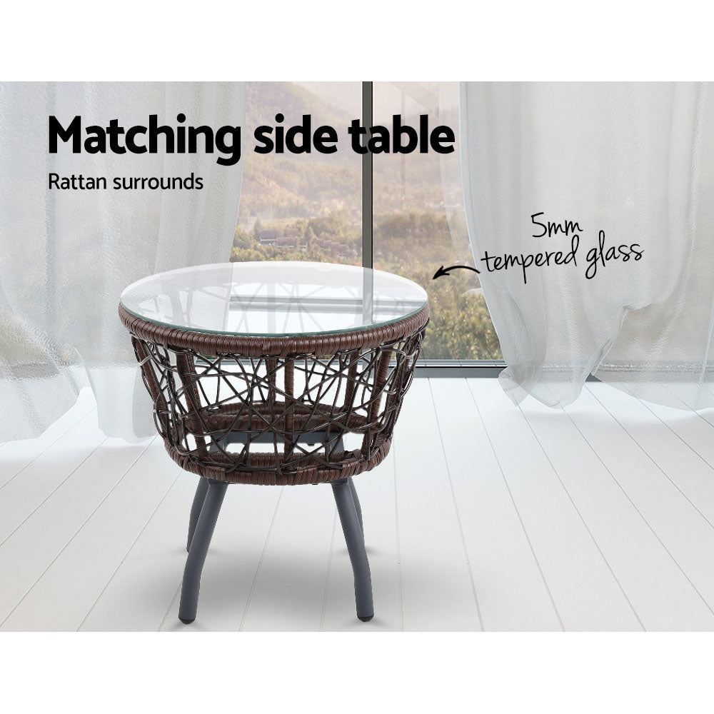 Gardeon 3PC Outdoor Bistro Set Rattan Table Chairs Brown