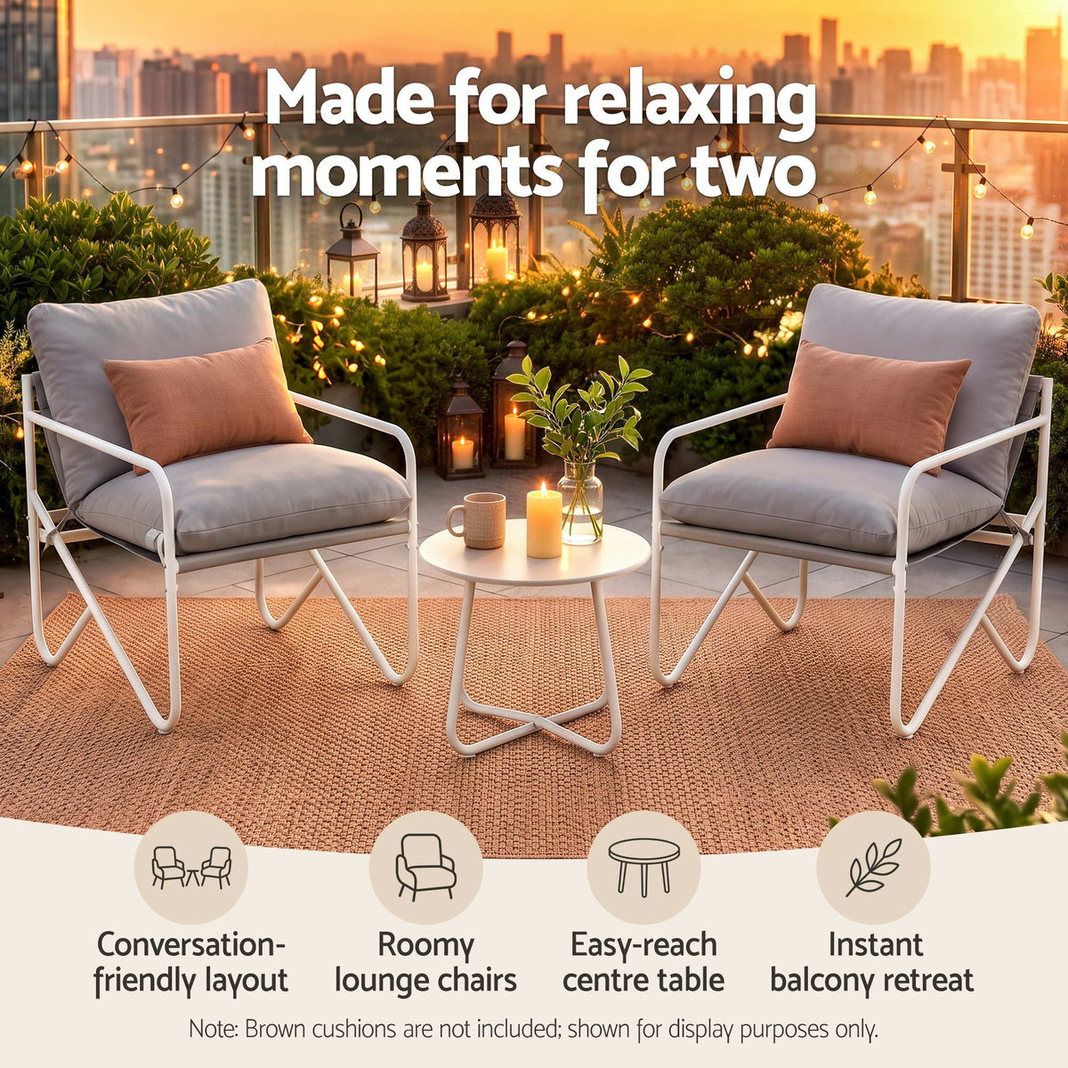Gardeon 3 Piece Outdoor Bistro Set Conversation Table and Chairs Grey